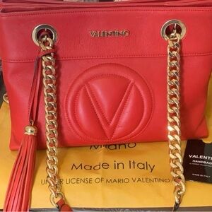 Valentino Red Shoulder Bag with Gold Hardware